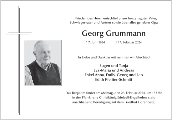 Traueranzeige von Georg Grummann von FZ