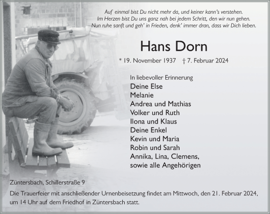 Traueranzeige von Hans Dorn von FZ