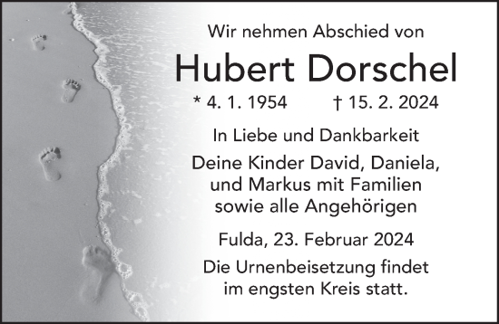 Traueranzeige von Hubert Dorschel von FZ