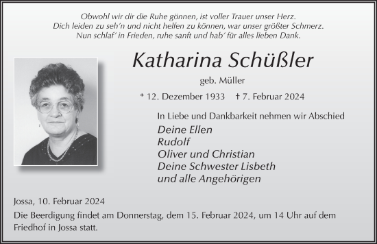 Traueranzeige von Katharina Schüßler von FZ