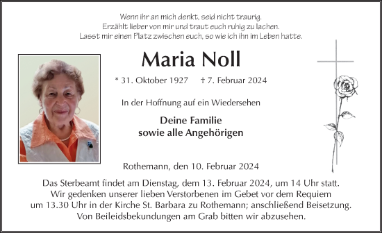 Traueranzeige von Maria Noll von FZ