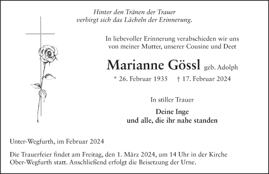 Traueranzeige von Marianne Gössl von FZ