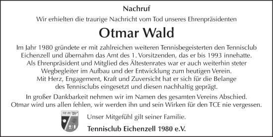 Traueranzeige von Otmar Wald von FZ