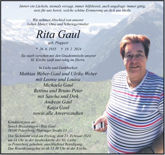 Traueranzeige von Rita Gaul von FZ