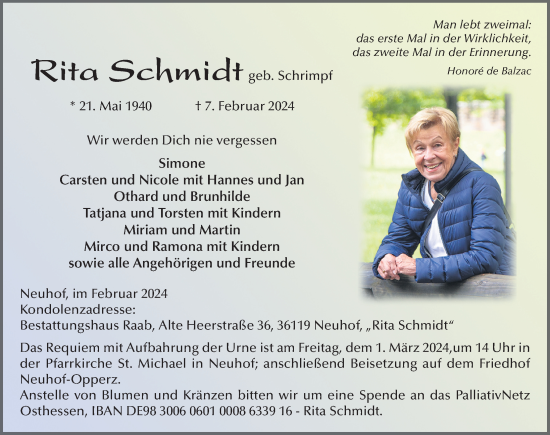 Traueranzeige von Rita Schmidt von FZ