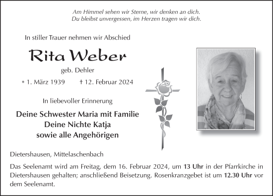 Traueranzeige von Rita Weber von FZ
