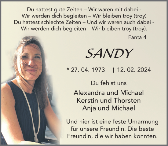 Traueranzeige von Sandra Fischer von FZ