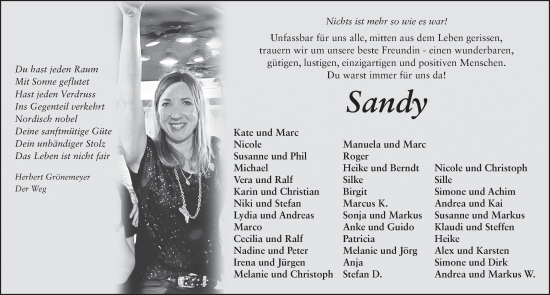 Traueranzeige von Sandra Fischer von FZ