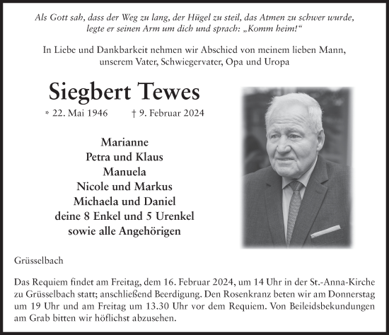 Traueranzeige von Siegbert Tewes von FZ