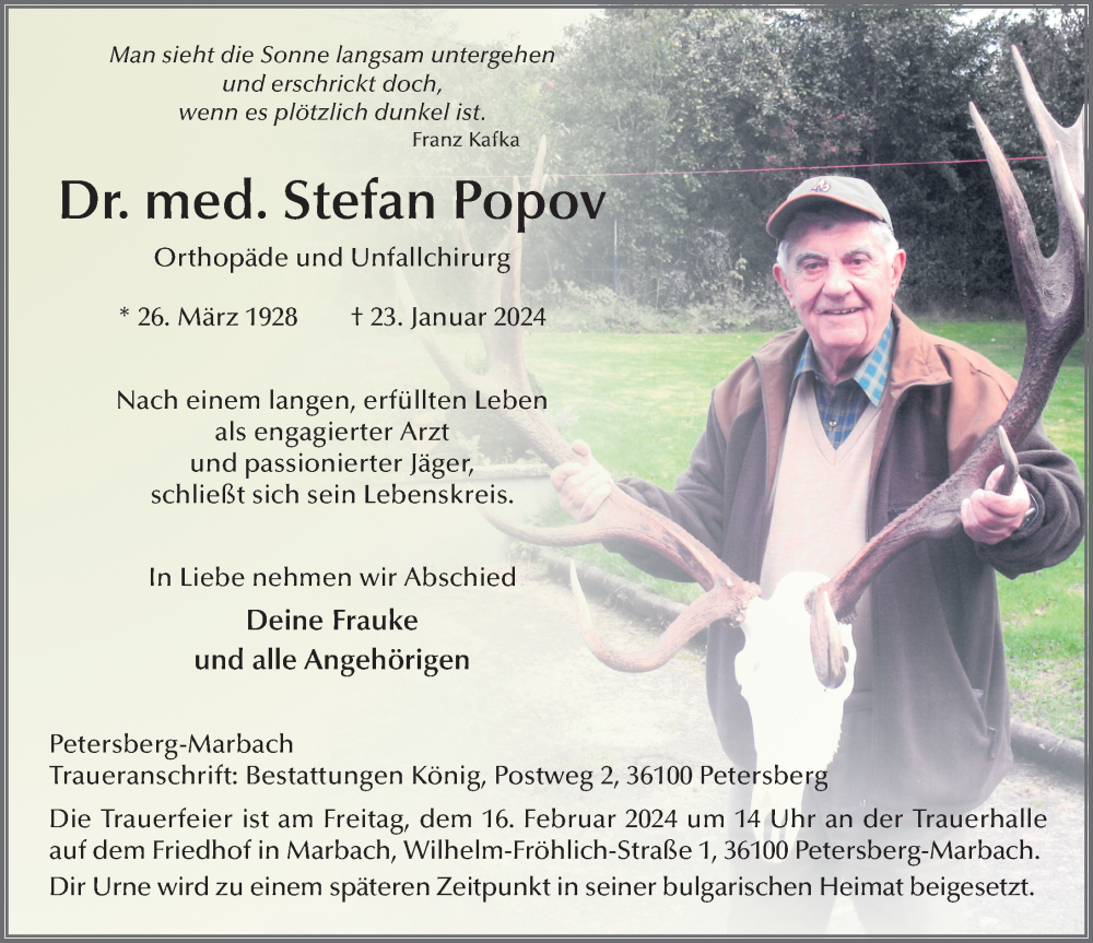  Traueranzeige für Stefan Popov vom 03.02.2024 aus FZ