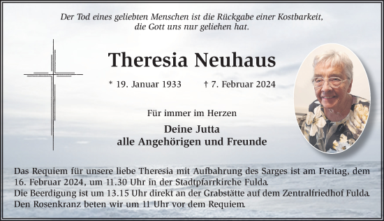 Traueranzeige von Theresia Neuhaus von FZ