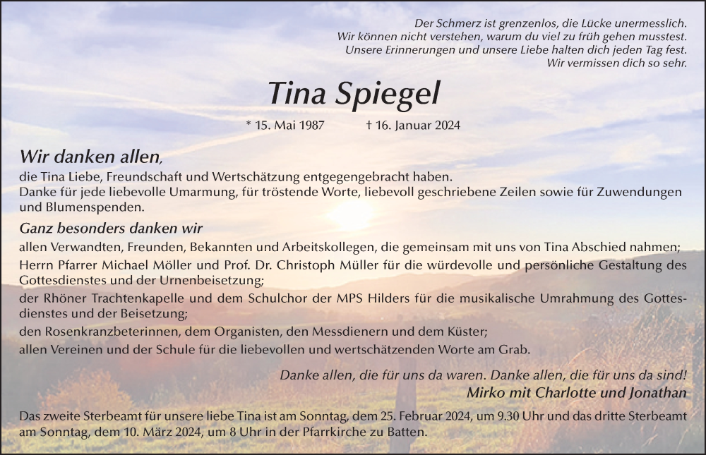  Traueranzeige für Tina Spiegel vom 17.02.2024 aus FZ