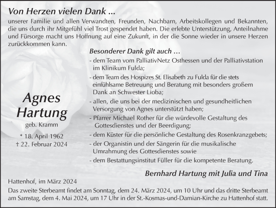 Traueranzeige von Agnes Hartung von FZ