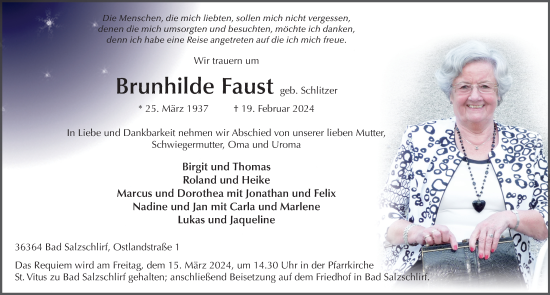 Traueranzeige von Brunhilde Faust von FZ