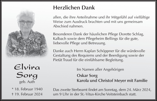 Traueranzeige von Elvira Sorg von FZ