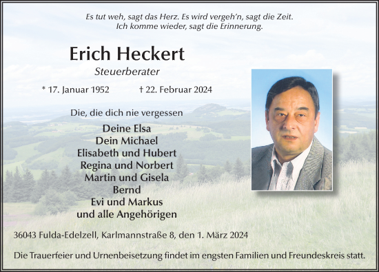 Traueranzeige von Erich Heckert von FZ