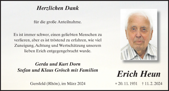 Traueranzeige von Erich Heun von FZ