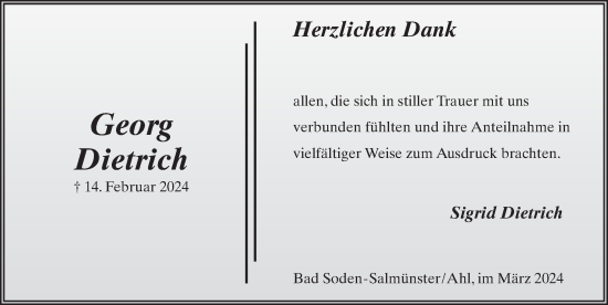 Traueranzeige von Georg Dietrich von FZ