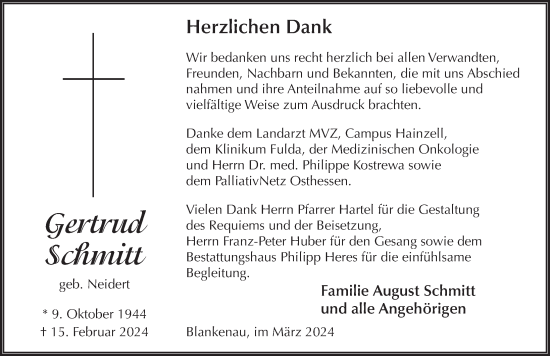 Traueranzeige von Gertrud Schmitt von FZ