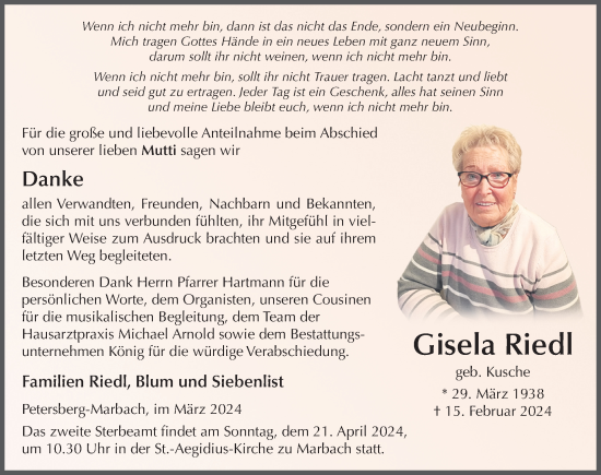 Traueranzeige von Gisela Riedl von FZ