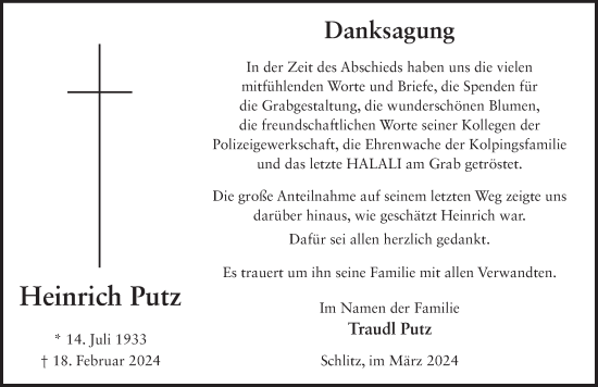 Traueranzeige von Heinrich Putz von FZ