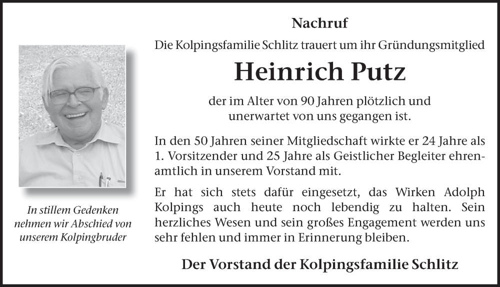  Traueranzeige für Heinrich Putz vom 02.03.2024 aus FZ