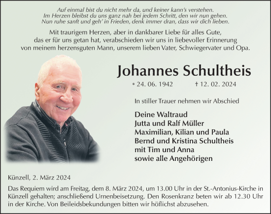 Traueranzeige von Johannes Schultheis von FZ
