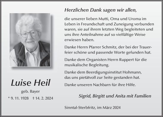 Traueranzeige von Luise Heil von FZ