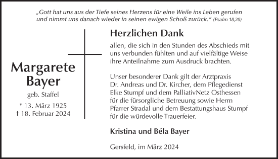 Traueranzeige von Margarete Bayer von FZ