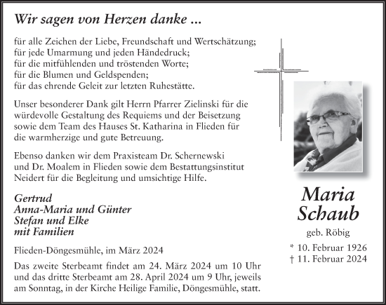 Traueranzeige von Maria Schaub von FZ
