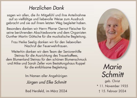 Traueranzeige von Marie Schmitt von FZ