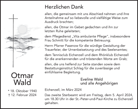 Traueranzeige von Otmar Wald von FZ