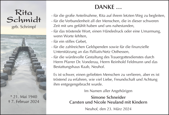 Traueranzeige von Rita Schmidt von FZ