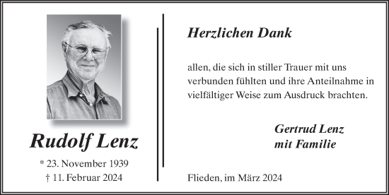 Traueranzeige von Rudolf Lenz von FZ
