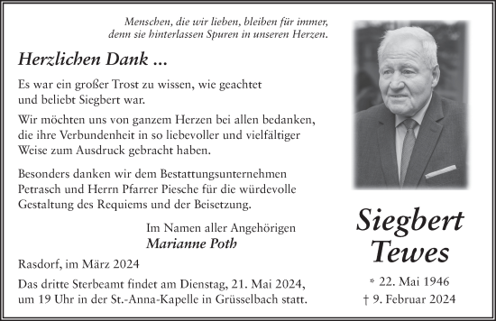 Traueranzeige von Siegbert Tewes von FZ