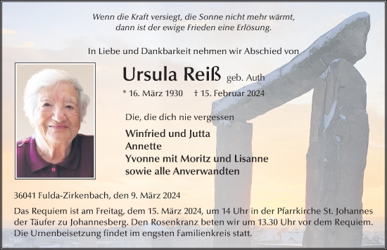 Traueranzeige von Ursula Reiß von FZ