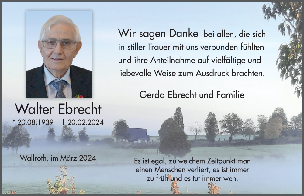  Traueranzeige für Walter Ebrecht vom 30.03.2024 aus FZ