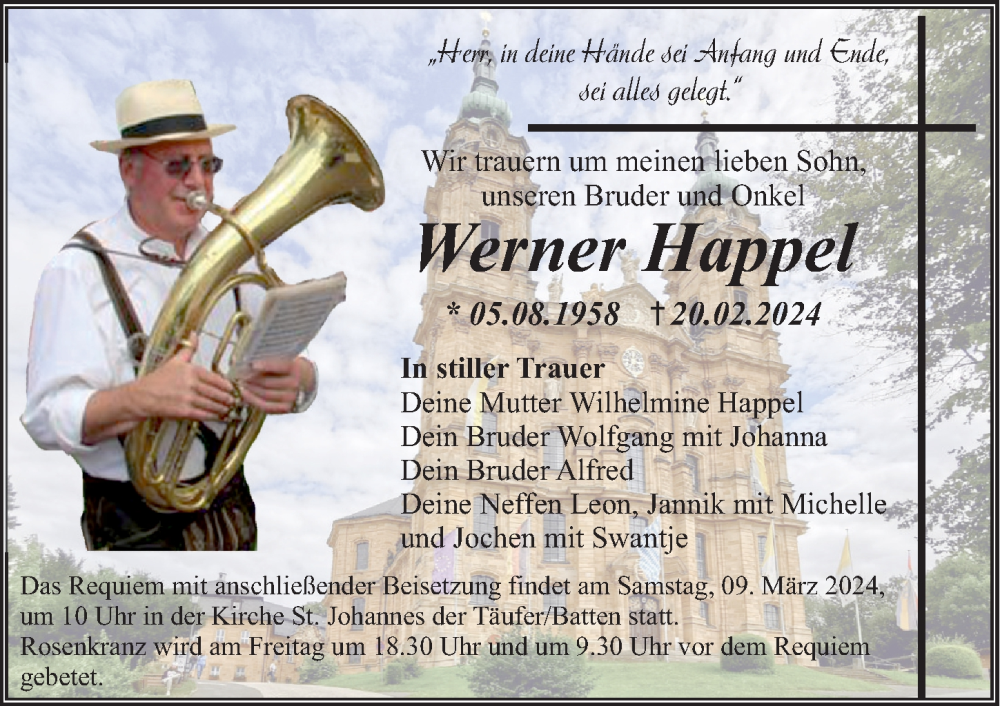  Traueranzeige für Werner Happel vom 06.03.2024 aus FZ