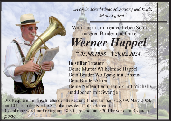 Traueranzeige von Werner Happel von FZ