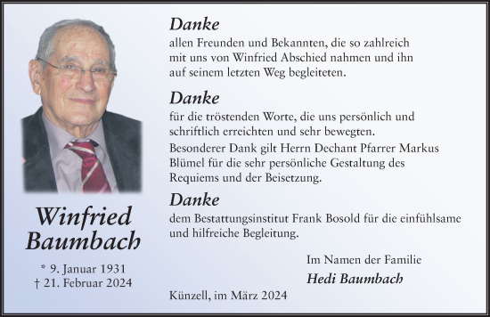 Traueranzeige von Winfried Baumbach von FZ