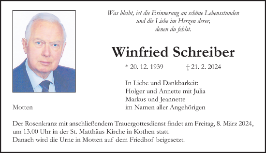 Traueranzeige von Winfried Schreiber von FZ
