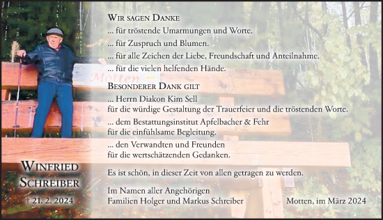 Traueranzeige von Winfried Schreiber von FZ