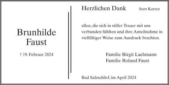 Traueranzeige von Brunhilde Faust von FZ