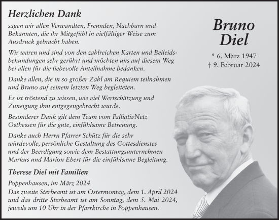 Traueranzeige von Bruno Diel von FZ