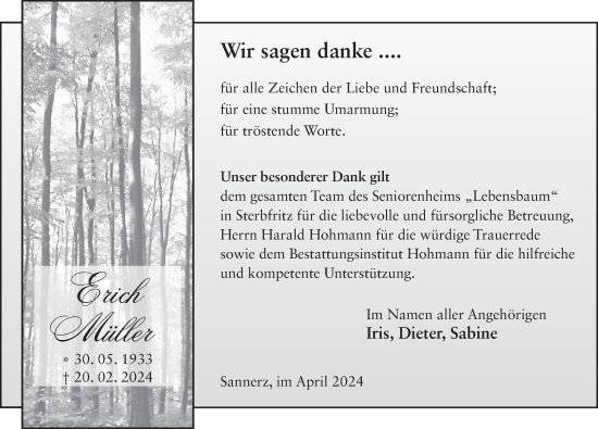 Traueranzeige von Erich Müller von FZ