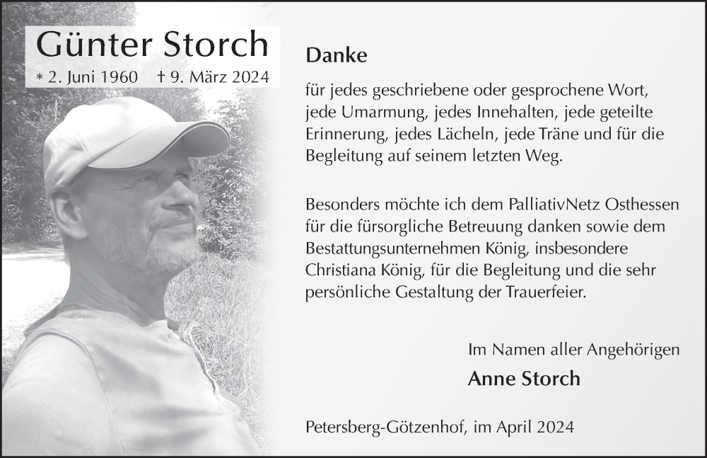  Traueranzeige für Günter Storch vom 17.04.2024 aus FZ