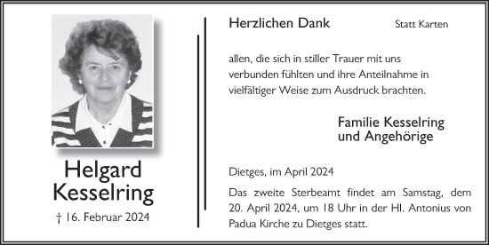 Traueranzeige von Helgard Kesselring von FZ