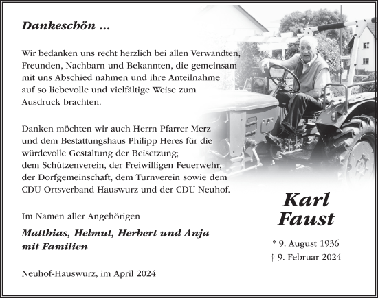 Traueranzeige von Karl Faust von FZ