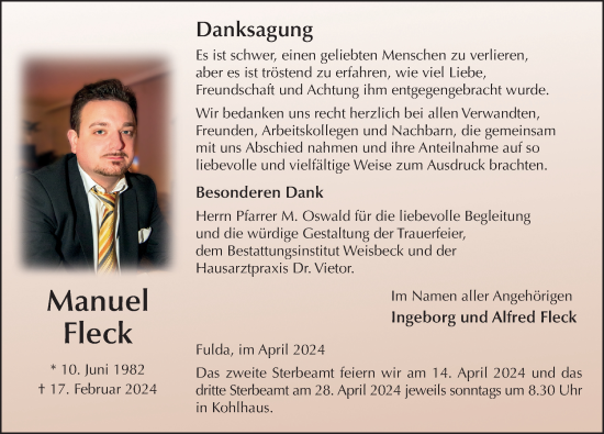 Traueranzeige von Manuel Fleck von FZ
