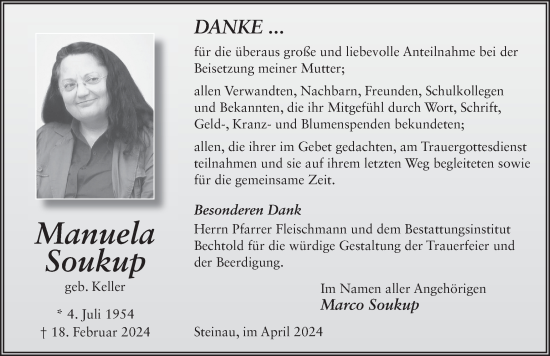 Traueranzeige von Manuela Soukup von FZ